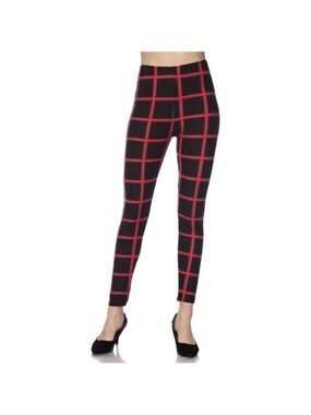 LEGGINGS DEPOT BROWN & Red Plaid Print Full length Leggings Size 12 NWT